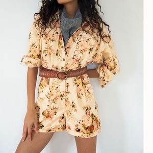 Tapestry Corduroy Floral Cord Button Down Boho Peasant Hipster Hippie Romper